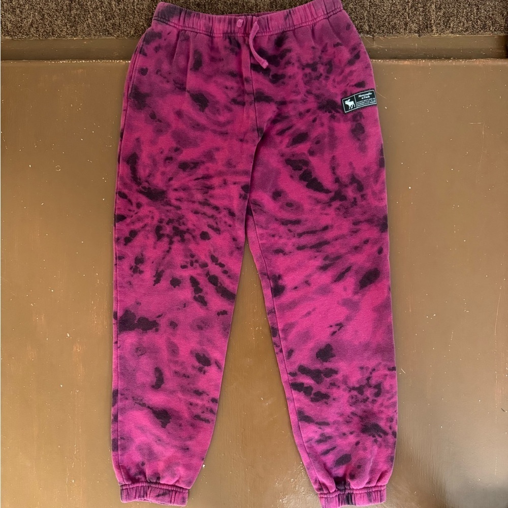 Abercrombie Kids Pink and Black Tie-Dye Joggers - size 13/14